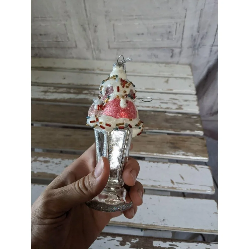 Sundae‎ ice cream ornament Xmas glass tree